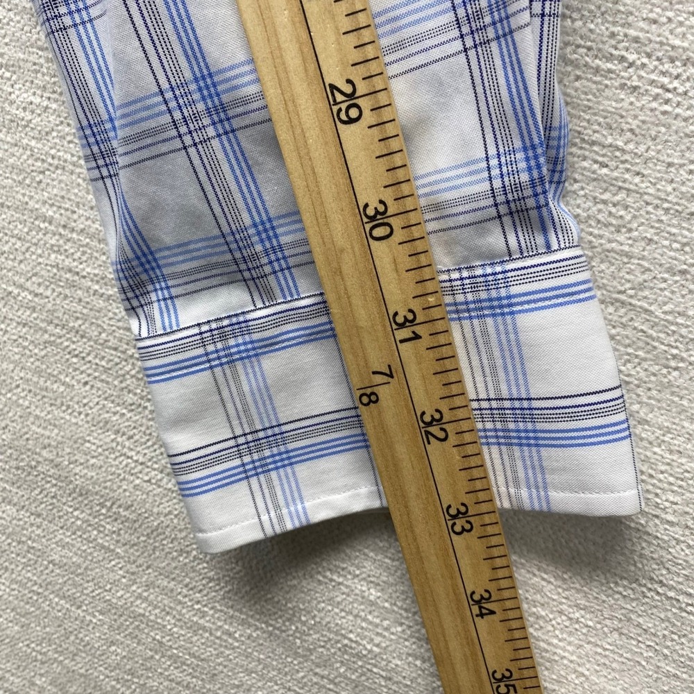 Lands' End Mens Blue Plaid Supima Cotton No Iron Dress Shirt 17.5-33 Traditional - Picture 9 of 12